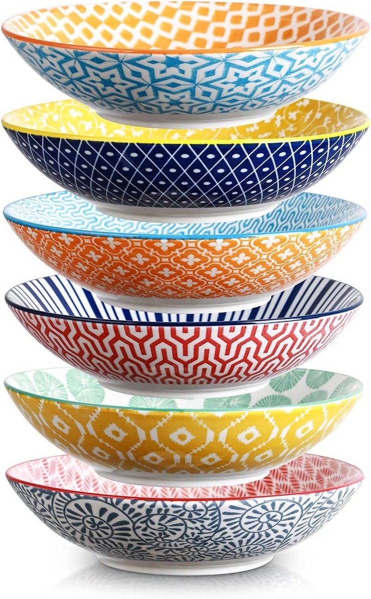 Allecto Premium - Set van 6 porseleinen kommen, 16 oz 8 inch, geschikt voor magnetron en oven, diverse kleuren