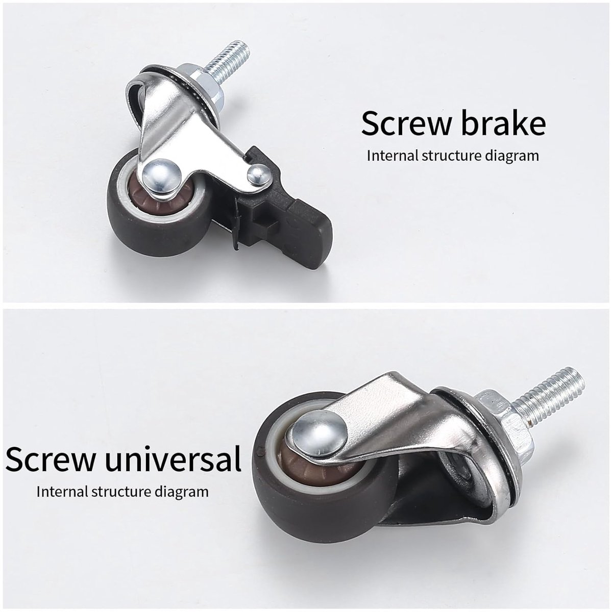 HAUSEE Zwenkwielen, M8, 50 mm, meubelwielen, transportwielen, zware wielen voor meubels met 4 remmen, zwenkwielen M8