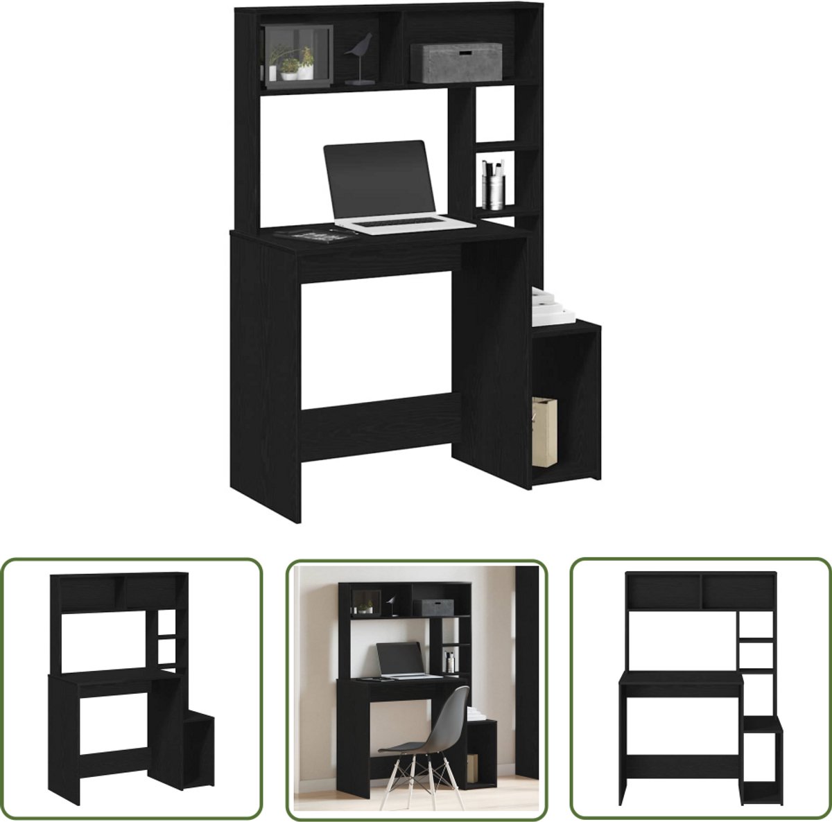 VidaXL Bureau Met Planken 100x45x140 Cm – Wit, Bewerkt Hout, Computer- En Schrijftafel Met Opbergruimte