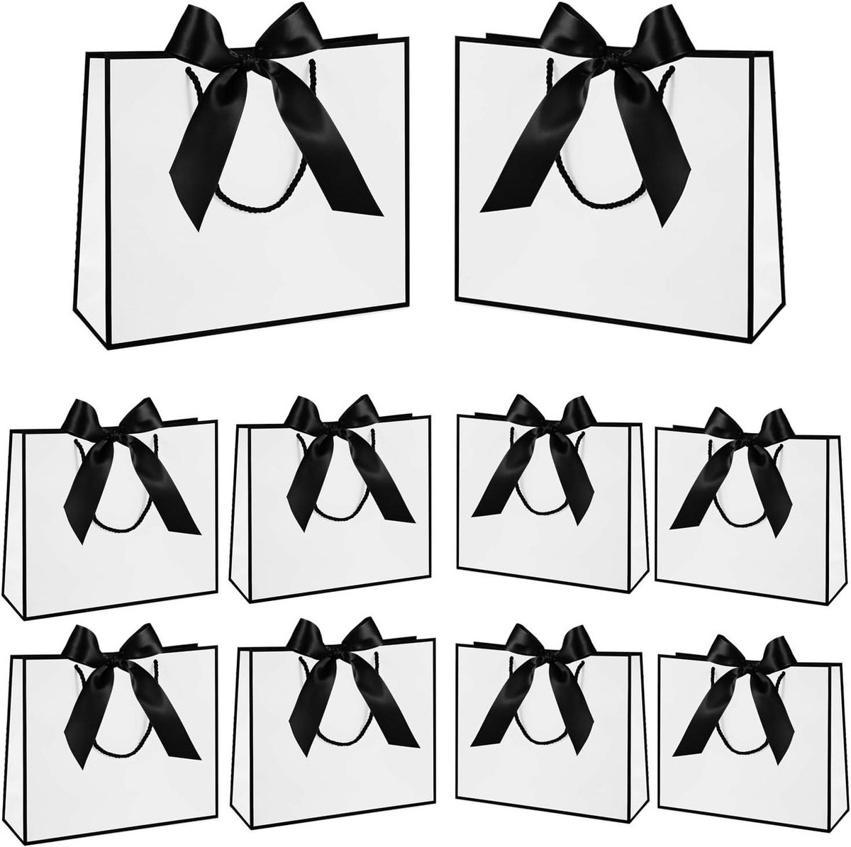 Allecto Premium - Geschenkzakjes met strik voor bruiloft babyfeestjes verjaardagsfeesten - Zwart wit - 10 stuks