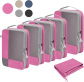 Skycases Travel Essentials Packing Cubes - 6-delige Set - Luxe Compressie Organizers van Hoogwaardig Nylon - Ruimtebesparend en Duurzaam - Ideaal voor Reizen - Roze