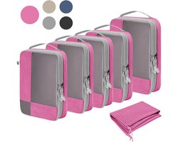foto van Skycases Packing Cubes Compression - Koffer Organizer Set - 6-delige Set - Met Compressie Rits - Voor koffers en tassen - Roze