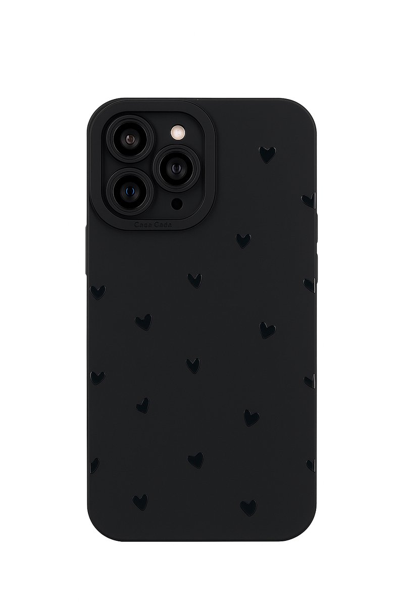 Hartjes Hoesje Geschikt voor iPhone 16 plus Telefoonhoesje Case Zwart