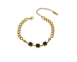 Luxe MABEL CLOVER Armband – Stijlvolle Armband voor Dames – 18K Gold Plated – Goud/Zwart - Elegant Design – Verpakt in CLISTE COUTURE Custom Bag - Vrouwen Armbanden - Sieraden - Verguld - Verstelbaar
