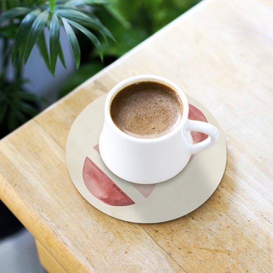 Sous-verres de verre - Rond - Minimaliste - Cercles - Rose - 10x10 cm - Dessous de verre - 6 pièces