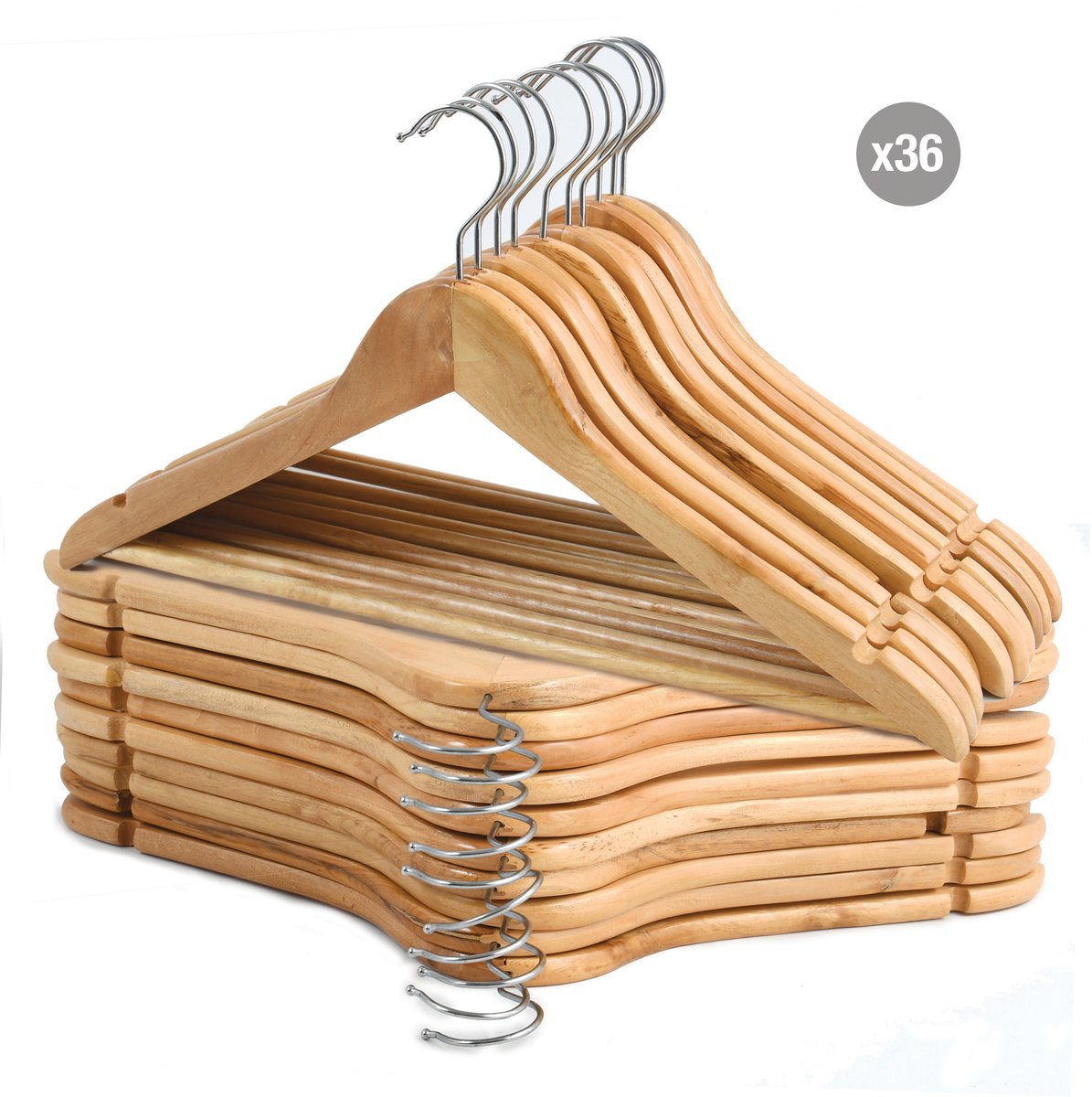 MSV Kledinghangers - Set van 36 - Kleerhangers - Hout - Beige