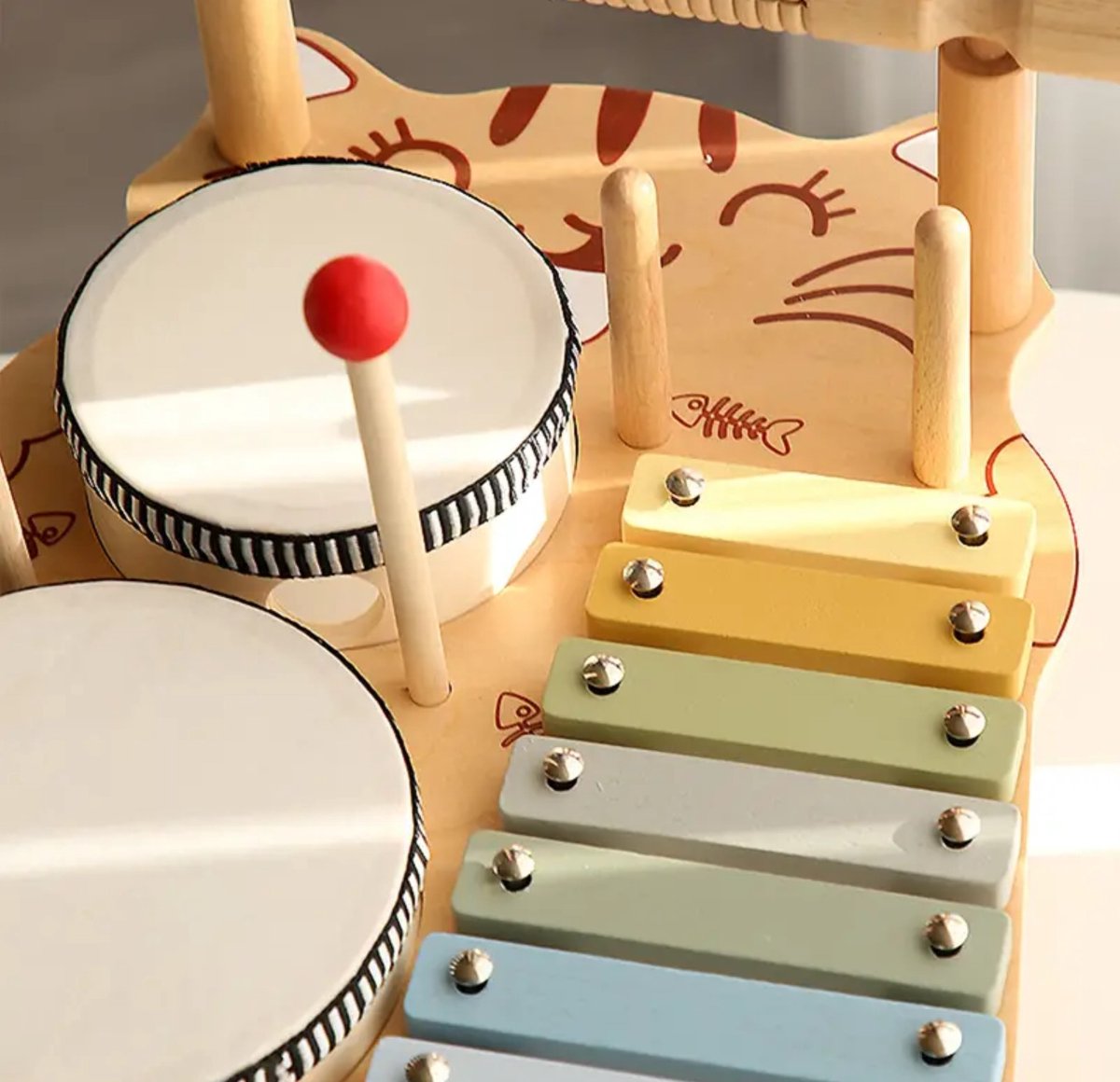 WoodyDoody Houten Muziek Montessori Speelgoed - Houten Speelgoed met Xylofoon en Drums - Kinderspeelgoed - Muziek Cadeau voor Kinderen - Tamboerijn - Speelgoedinstrumenten - Muziekset - Leerzaam Speelgoed - Sinterklaas cadeautjes jongens en meisjes — afbeelding 3