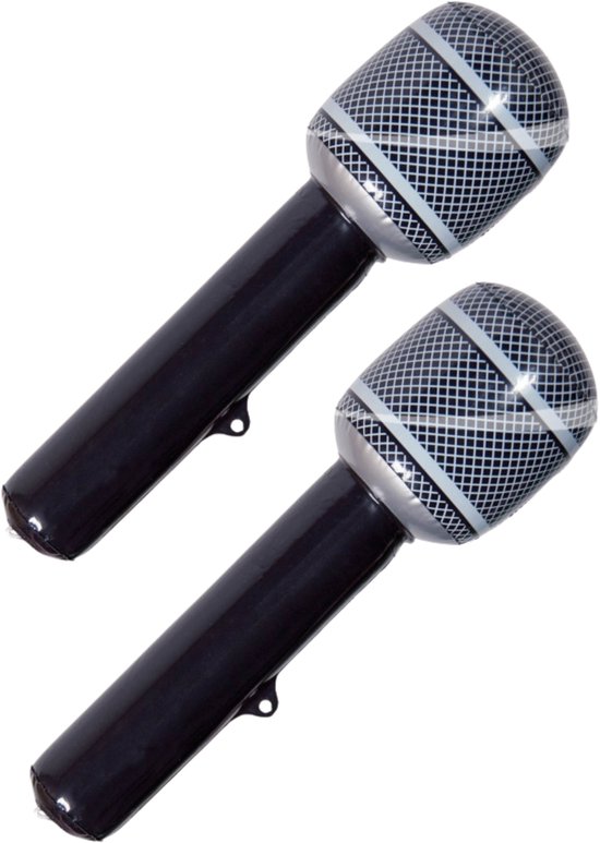 Microphone gonflable Folat - 2x - noir - 30 cm - accessoires de décoration/déguisement - thème disco/pop star