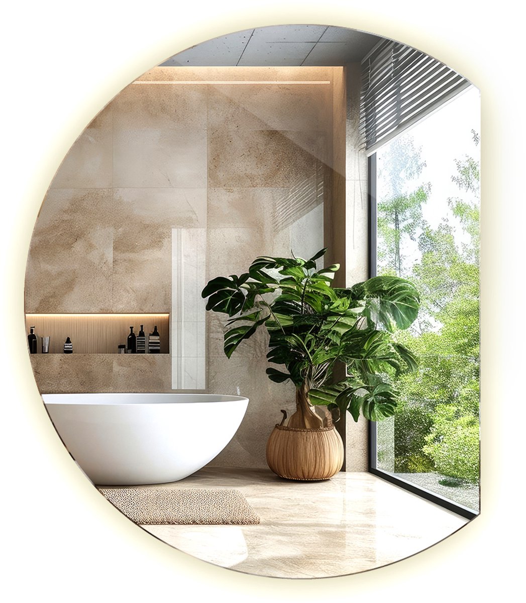 Tulup LED Spiegel - Spiegel LED - 63 cm x 70 cm - Ronde Spiegel LED - LED-spiegel voor Woonkamer - Neutraal Wit 4000K - Spiegel LED Rond - Scandinavische LED Wandspiegel