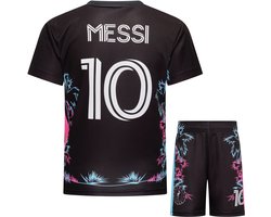 foto van Messi Miami Voetbalshirt en Broekje Voetbaltenue Zwart - Inter Miami CF - Maat 152
