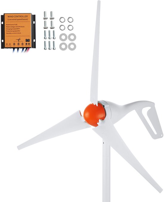 Foto: Windturbine generator 500 w 24 v 3 bladsysteem met mppt controller instelbare windrichting en 2 5 m s startsnelheid voor thuis boerderij campers boten
