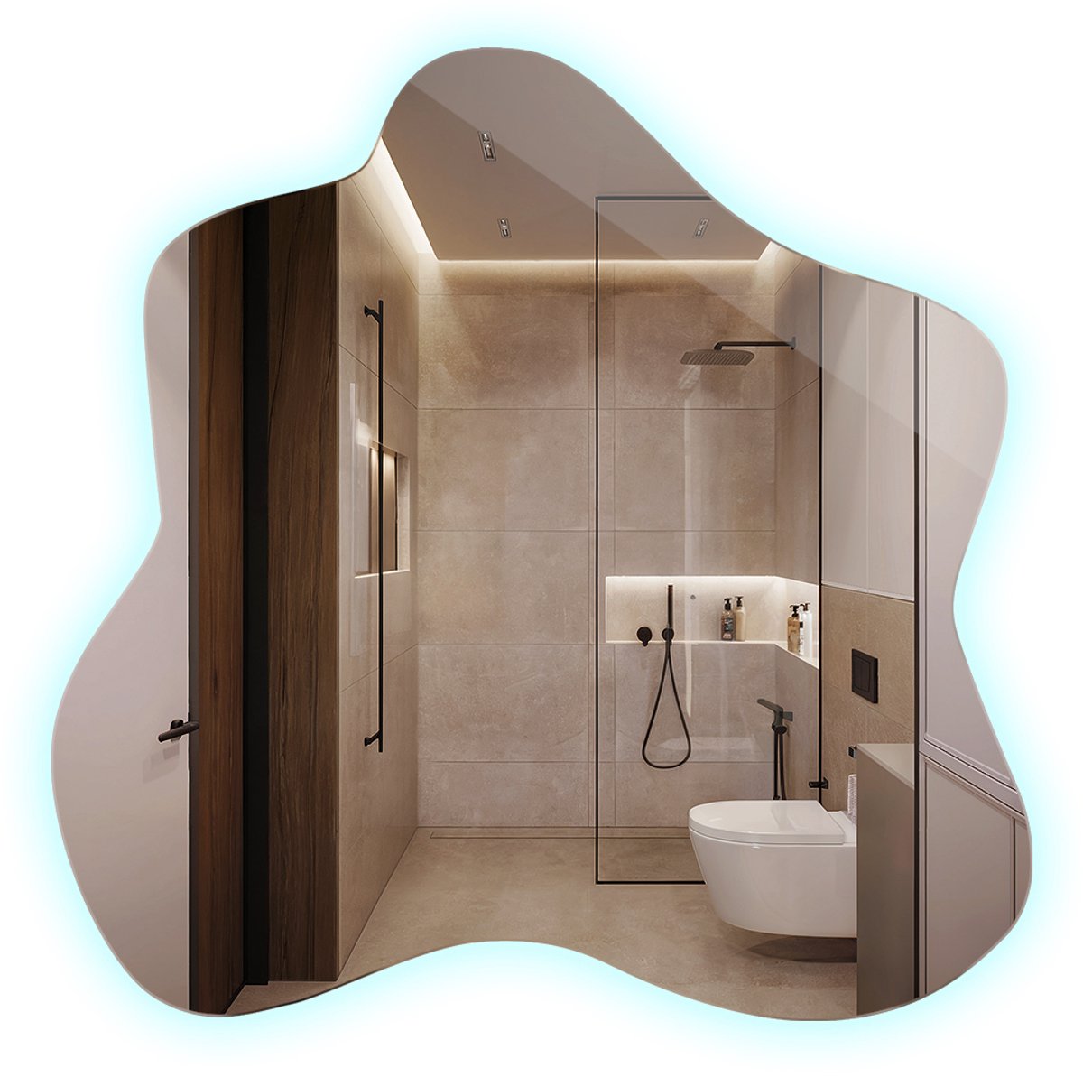 Tulup LED Spiegel - Asymmetrische Spiegel LED - 77,3 x 76,6 cm - Toiletspiegel - Inloopkastspiegel – Badkamerspiegel - Organische Spiegel Met Verlichting - Koel Wit 6500K - Elegant Spiegel - Minimalistische Wandspiegel - Energiezuinige Spiegel