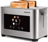EMERIO TO-128308 Broodrooster van roestvrij staal, met groot display, 2 broodsleuven, automatische centrering, kruimellade, ontdooien, opwarmen, 7 bruiningsniveaus, broodrek voor broodjes, BPA-vrij