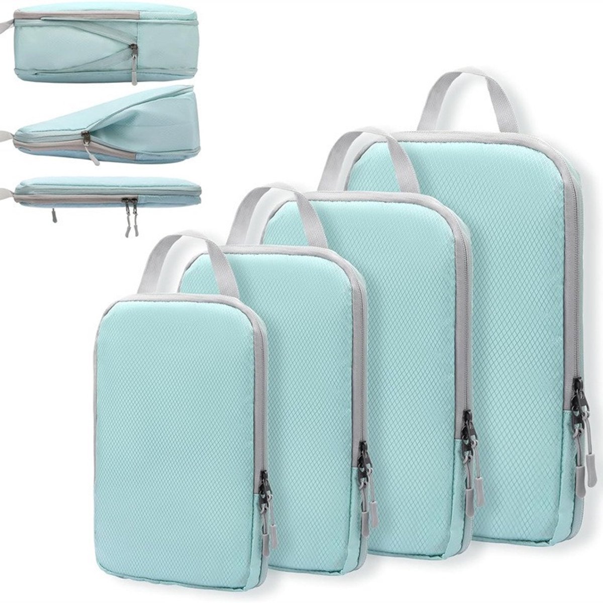Reistas - Weekendtas - Opbergtas - Packing Cube - Kledingtas - Compressiepakkussenset - Uitbreidbare Koffer Organizer - 4 Delige Set - Waterdichte Pakkubussen - Kledingtassen voor Reizen en Thuis - Groen