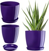 Kadax bloempot, plantenpot met onderschotel, ronde bloempot voor binnenshuis, elegante sierpot van kunststof, bloempot voor bloemen en planten, lichtgewicht plantenpot (Ø 20 cm, paars)