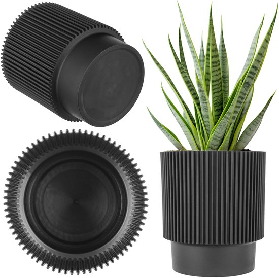 KADAX Decoratieve Sierpot Met Binneninzetstuk, Ronde Plantenpot Bloempot Van Kunststof Plantenpot Voor Binnen En Buiten Grijs 40 Cm 2267086657
