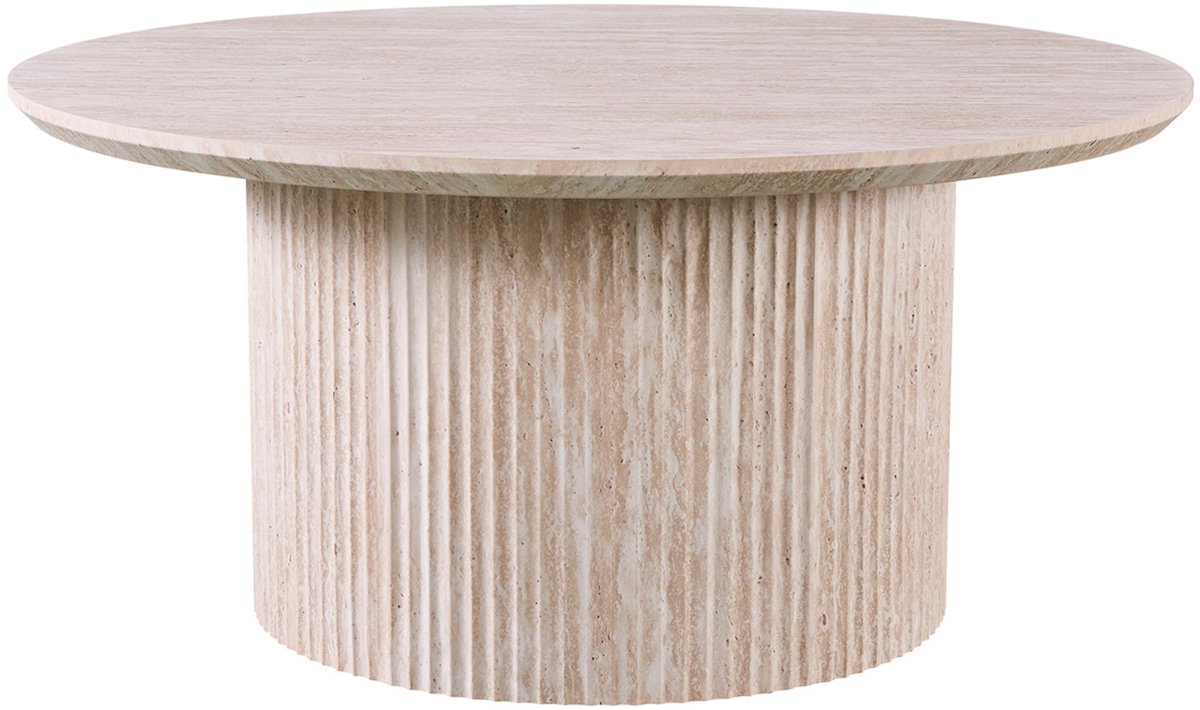 Rousseau Lagos' 80 Cm Ronde Salontafel Travertin Beige | Matte MDF Structuur | 38 X 80 X 80 Cm