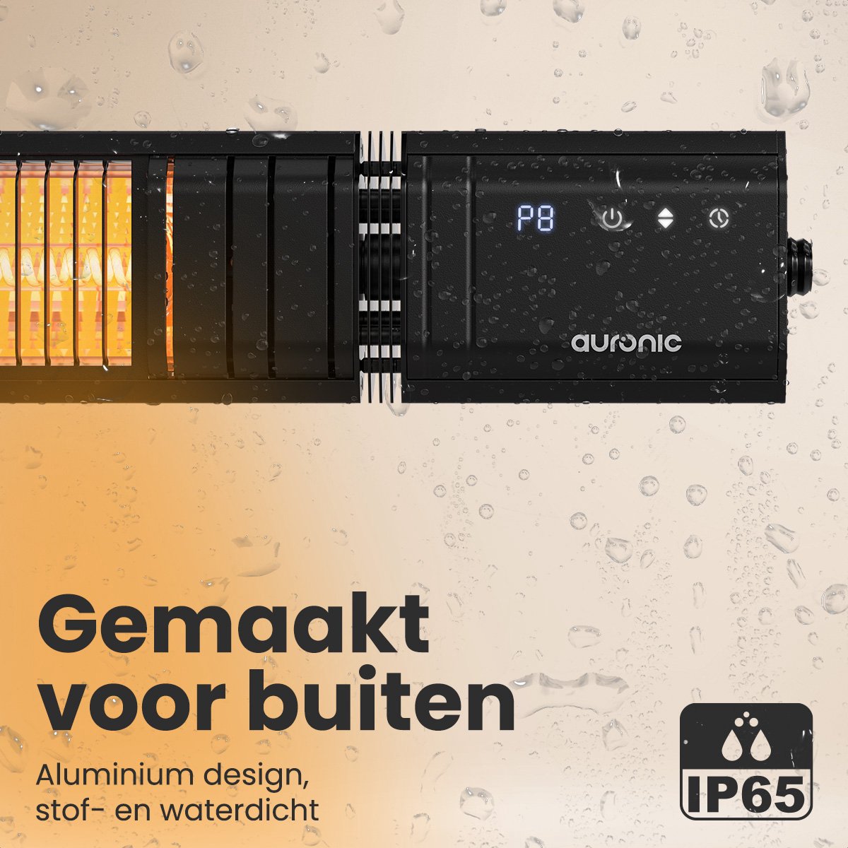 Auronic Terrasverwarmer - Infrarood Verwarming - Touch Display - 15m2 - IP65 - Elektrische Heater - 2500W - Afstandsbediening - 9 Standen - Zwart – foto 8
