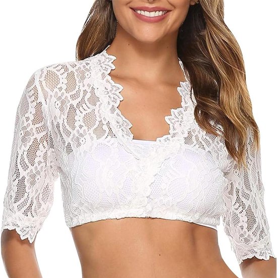 Dirndl blouse dames V-hals korte mouwen katoen met vleugelmouwen en buikvrije zoom wit zwart feestelijke dirndlster blouses klederdrachtblouse voor Oktoberfest zomer, 18, zwart, S