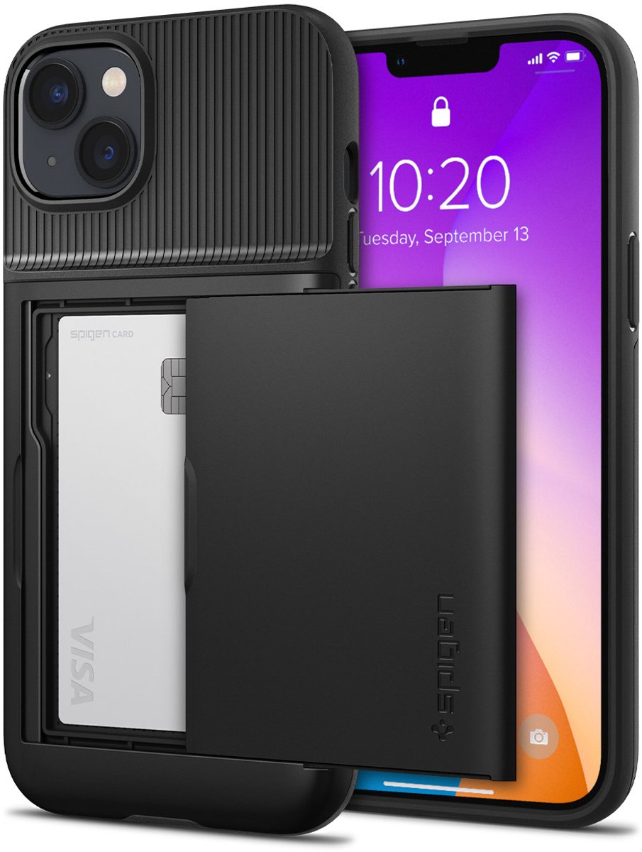 Spigen Slim Armor Cardslot Case hoesje geschikt voor iPhone 14 - zwart