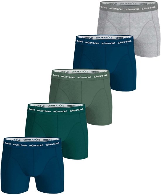 Lot de 5 Boxers Björn Borg pour homme - Cotton extensible - Blauw/vert/ Grijs - Taille XL