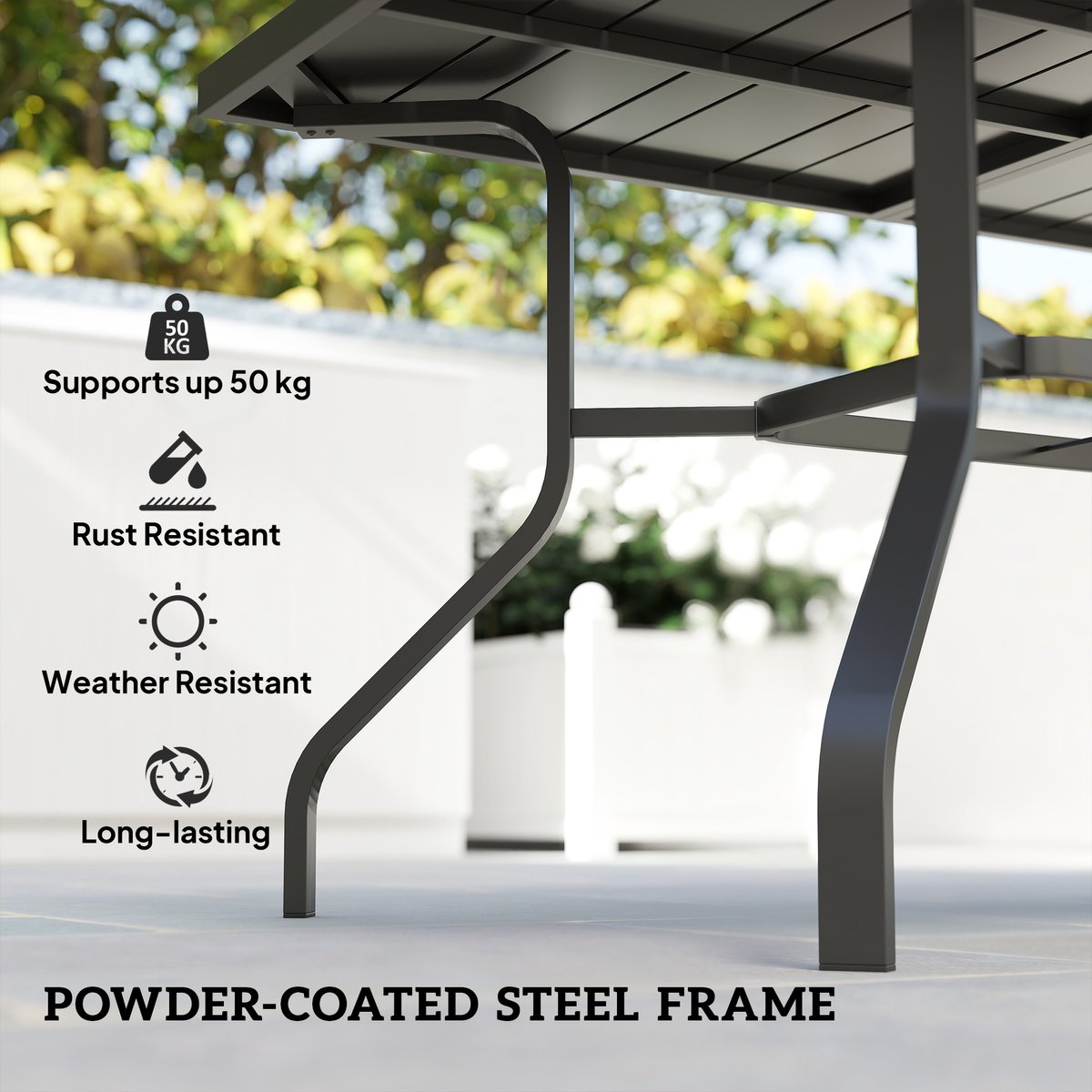 Outsunny tuintafel - met parasolgat - 152L x 90B x 74H cm - zwart – foto 8