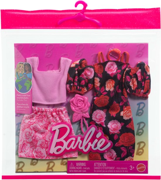 Barbie 2-Pack Kleding Outfit en Accessoires - Bloemenjurk met Roze top en rok — afbeelding 2