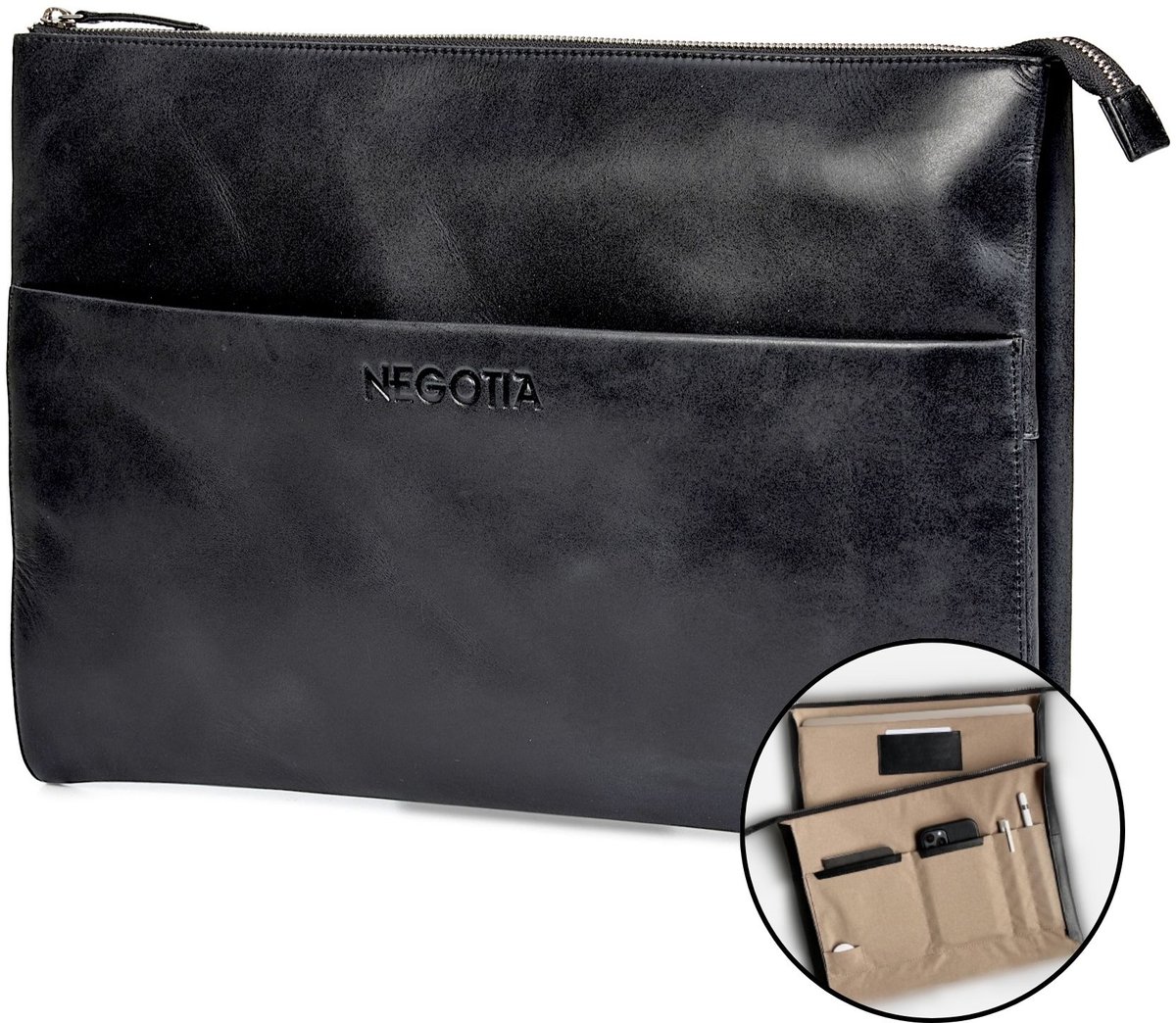 Negotia Notion Folio 14 inch Zwart – Leren Laptophoes Heren – MacBook Pro 14 / Air 13 – Laptop Sleeve