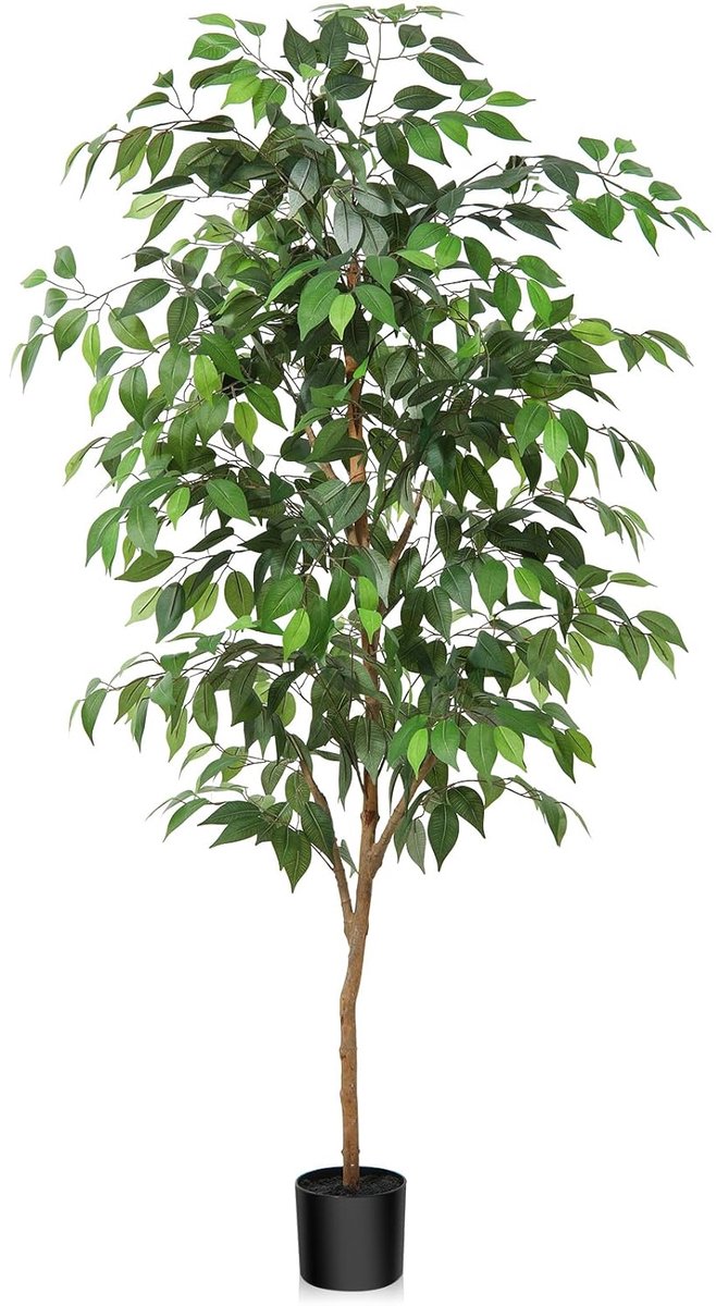 Grote kunstmatige ficusboom - kunstplanten indoor - 1 stuk - groen - kunststof - 150 cm