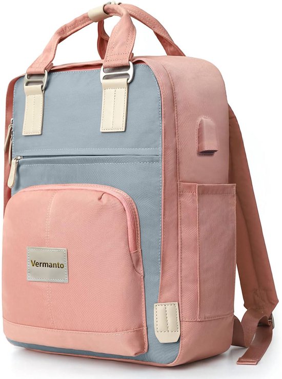 Vermanto Rugzak - Rugtas - School - Meisjes - Jongens - Tieners - Waterdicht - Boekentas - 25 liter - Blauw - Roze