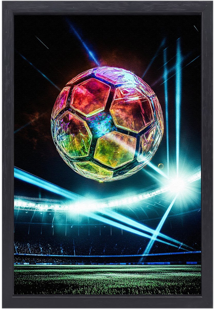 Glazen voetbal in stadion - Voetbal wanddecoratie - Schilderij op canvas sport - Futuristisch - Schilderijen op canvas met baklijst - Hedendaagse kunst - canvas met baklijst 40x60 cm