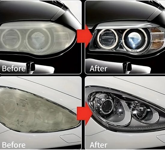 Vergelijking van auto koplampen voor en na met K2 Lamp Doctor.