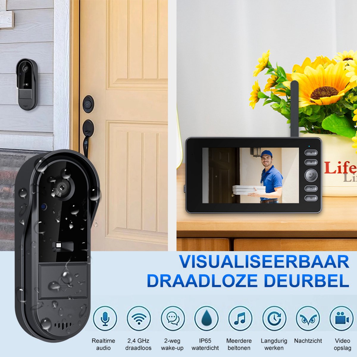 Videodeurbel met intercommonitor, draadloze deurbelcamera, dialoogdeurtelefoon met infraroodnachtzicht, 6 beltoonopties, geen app/wifi vereist, zwart Videodeurbel met intercommonitor, draadloze deurbelcamera, dialoogdeurtelefoon met infraroodnachtzicht, 6 beltoonopties, geen app/wifi vereist, zwart