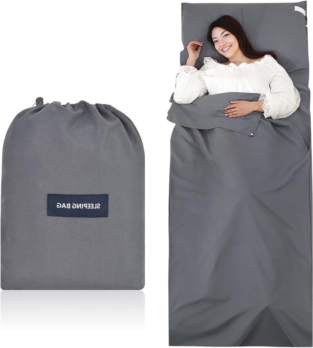 JGS Premium - Hoeslaken 95 x 220 cm compacte microvezel slaapzak met kussenvak - comfortabele reistas voor kamperen, wandelen, hostels en zakenreizen