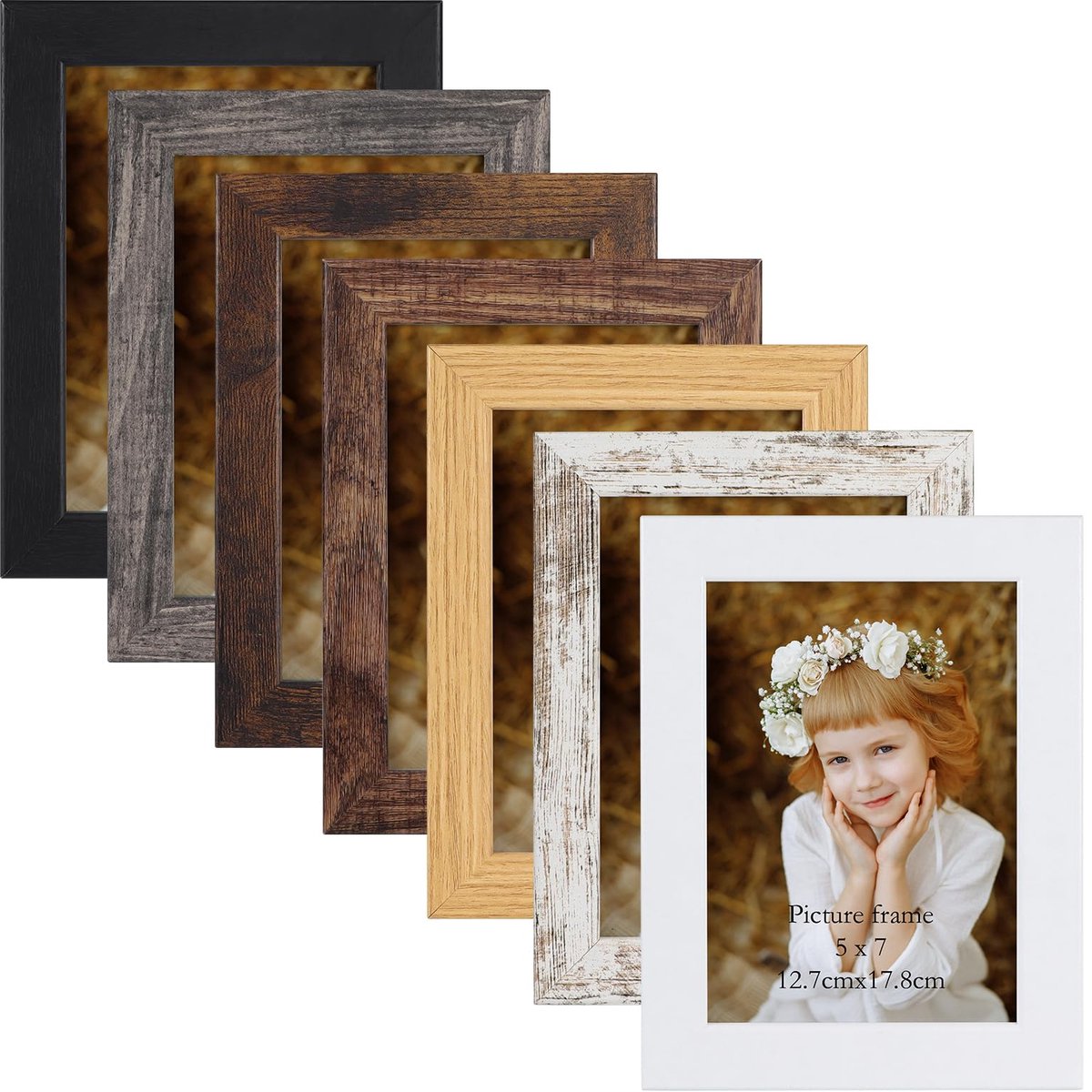 Ibenzoa Set van 7 rustieke fotolijsten in diverse kleuren voor muur en tafel display bruin