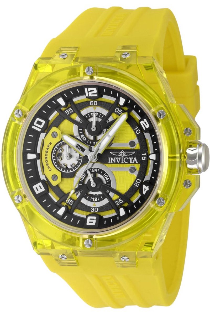 Invicta Racing 48802 Heren Horloge - Waterdicht - Analoog - Quartz Uurwerk - Plastic met Gele Wijzerplaat - 46mm