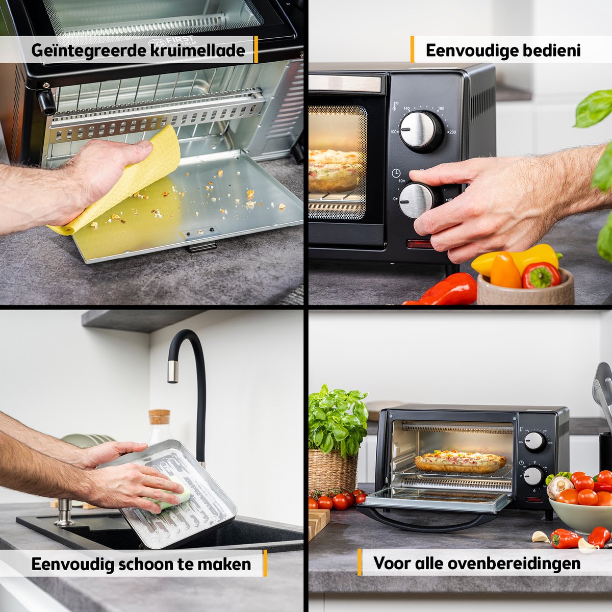 TZS First Austria Mini oven 10L - vrijstaande oven - 800W - max 230°C - Timer - Zwart – foto 2