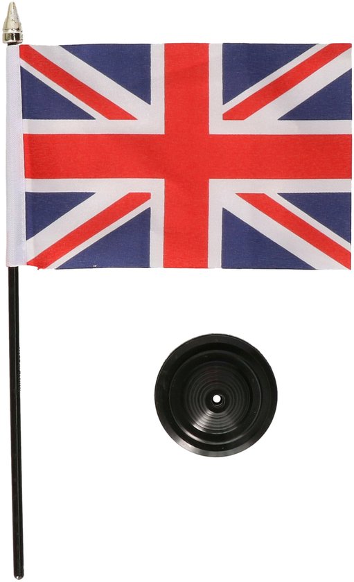 Kleine Britse Union Jack vlag op zwarte stok, met zwarte standaard.