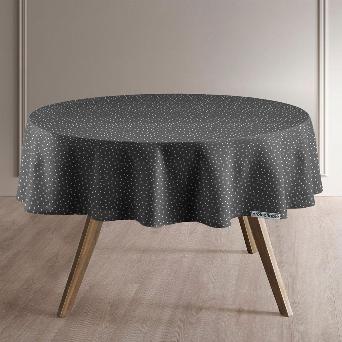 Protecttable - Rond Tafelzeil Stipjes Grijs Ø138cm - Tafelkleed Afwasbaar - Kunststof