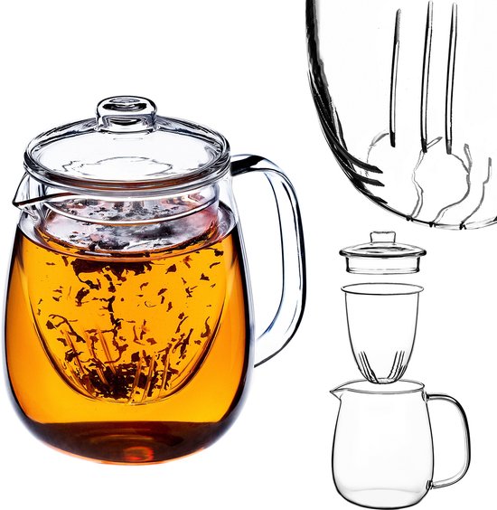 KADAX Theepot 600 ml met theezeef, theemaker van glas, hittebestendige glazen theepot met uitneembare zeef, theebereider, kan voor verschillende soorten thee