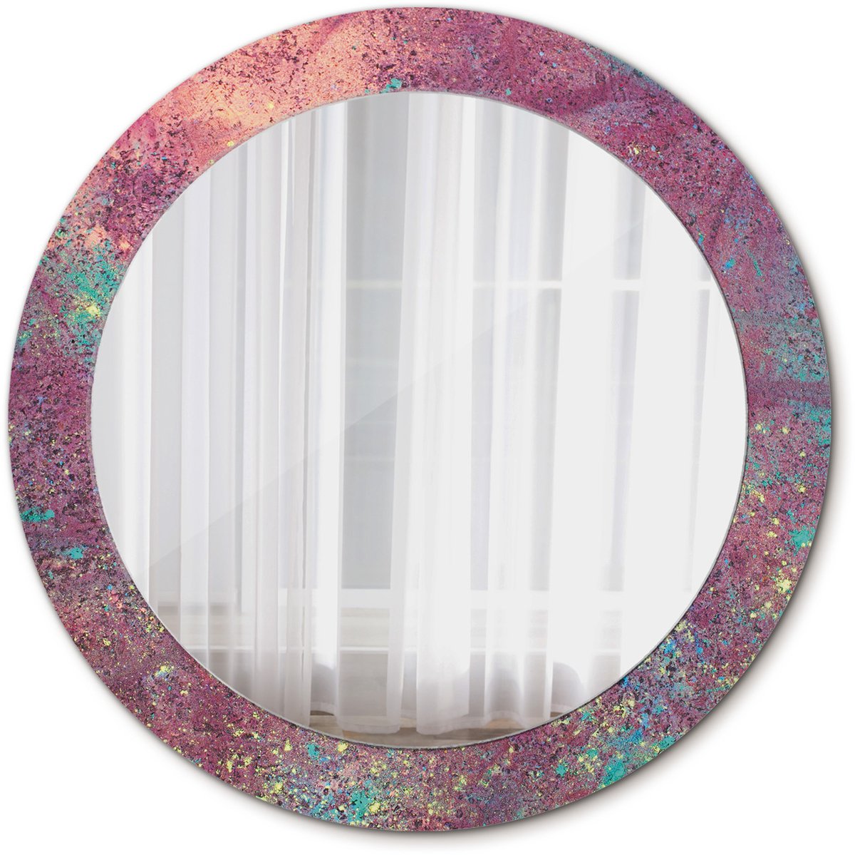 TULUP Spiegel - Spiegel op gehard Glas - Ronde Spiegel - Kleurenfestival - Diameter: 70 cm - Decoratieve spiegel - Slaapkamerspiegel - Badkamerspiegel - Make-upruimte - Kaptafel - Paarse - Stijlvol accent - Decoratief Spiegel - Wandmontage Paars Kleurenfestival
