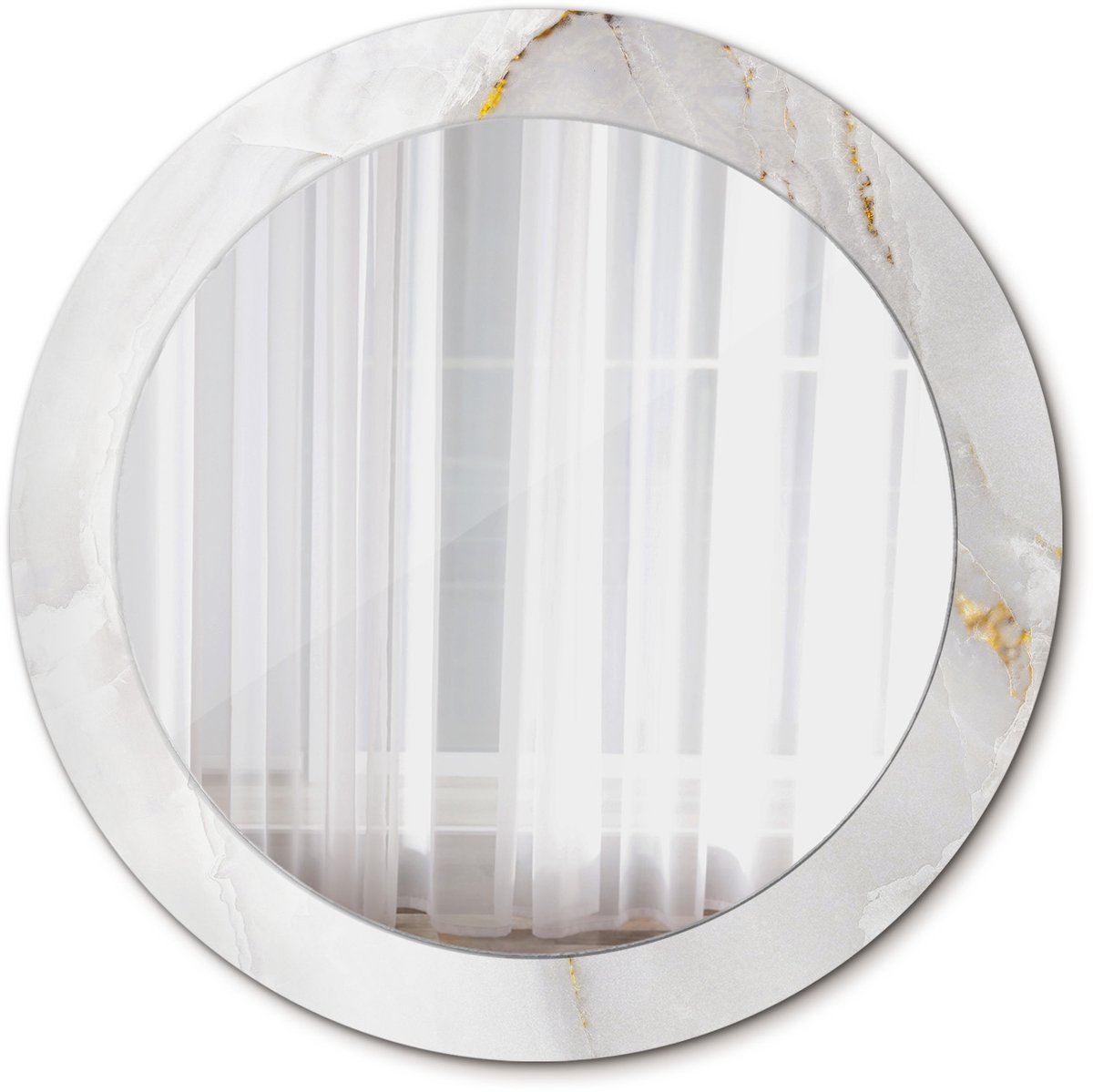 Tulup Spiegel - Spiegel op gehard Glas - Ronde Spiegel - Glanzend marmer - Diameter: 70 cm - Stijlvolle spiegel met grafisch motief - Inloopkastspiegel – Badkamerspiegel - Toiletspiegel - Witte - Luxe Spiegel - Design Spiegel - Wandmontage