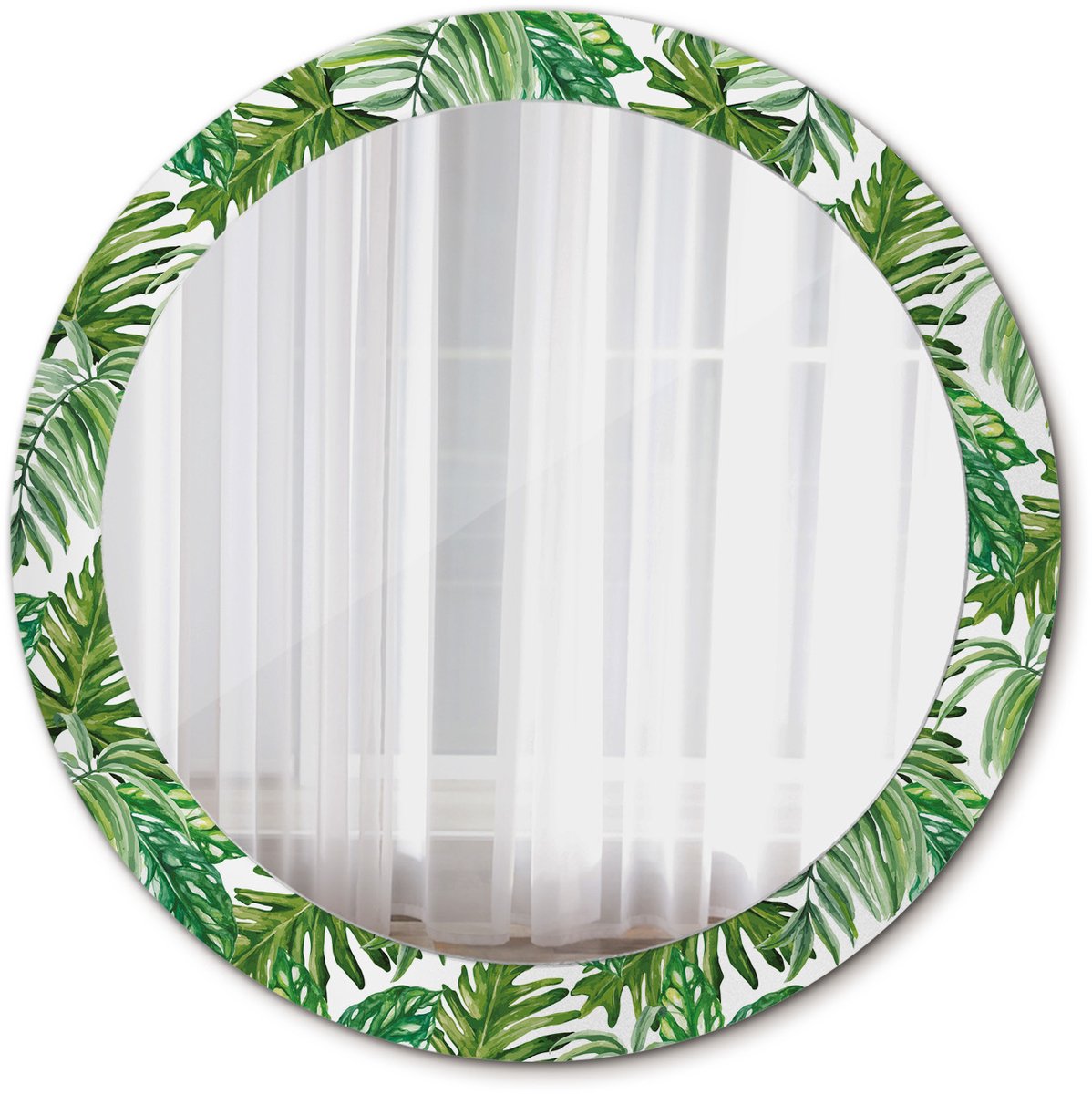 Tulup Spiegel - Ronde Spiegel - Spiegel op gehard Glas - Junglebladeren - Diameter: 80 cm - Spiegel met patroon - Badkamerspiegel - Gangspiegel - Logeerkamer - Groene - Origineel cadeau - Design Spiegel - Hangspiegel