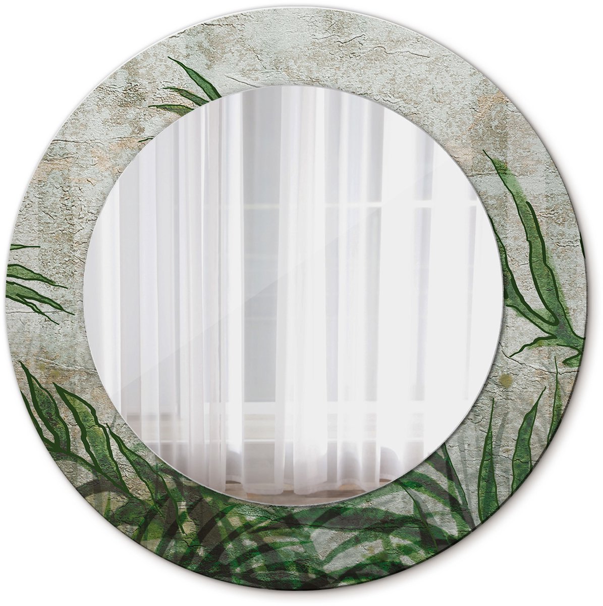 TULUP Spiegel - Spiegel op gehard Glas - Ronde Spiegel - Varenbladeren - Diameter: 50 cm - Groene - Inloopkastspiegel – Badkamerspiegel - Toiletspiegel - Design Spiegel - Stijlvolle Spiegel - Luxe Spiegel - Spiegel Met Haken Groen Varenbladeren