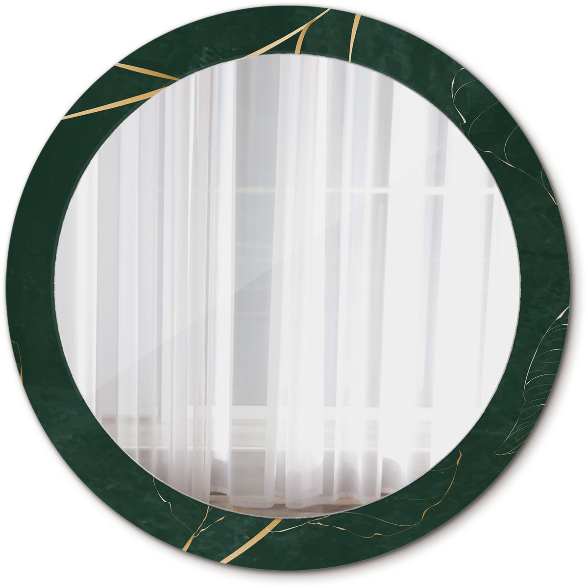Tulup Spiegel - Spiegel op gehard Glas - Ronde Spiegel - Bladcontouren - Diameter: 80 cm - Spiegel met een sierlijk motief - Badkamerspiegel - Gangspiegel - Eetkamer - Groene - Met spiegelprint - Stijlvolle Spiegel - Glazen spiegel