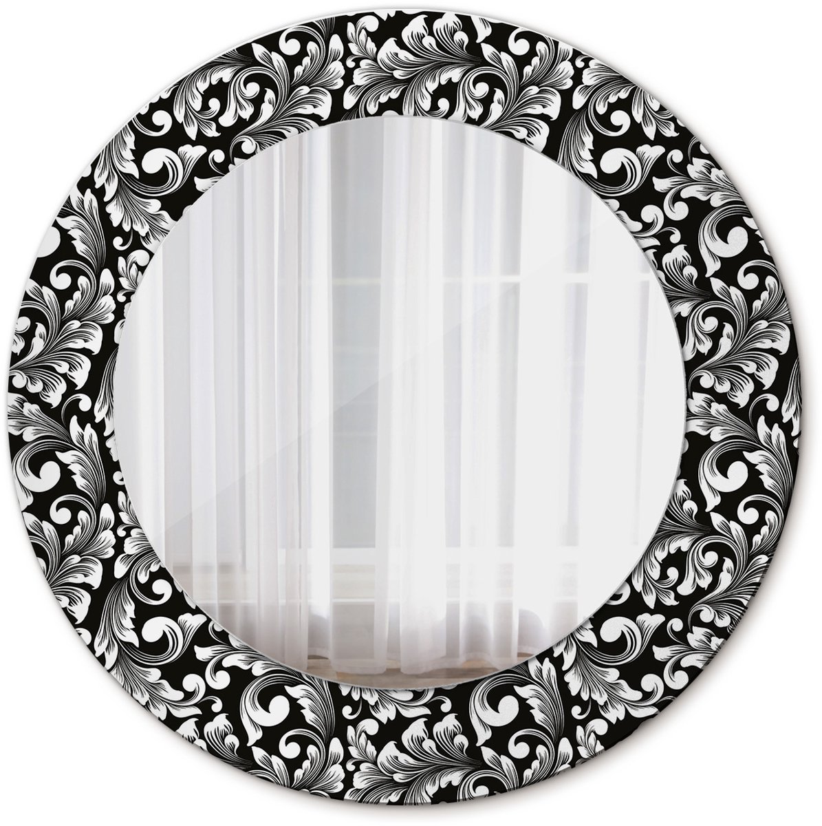 Tulup Spiegel - Spiegel op gehard Glas - Ronde Spiegel - Ornament - Diameter: 50 cm - Zwart-Witte - Slaapkamerspiegel - Badkamerspiegel - Gang - Kleedkamer - Decoratieve spiegel met patroon - Moderne Spiegel - Scandinavisch Design - Wandmontage