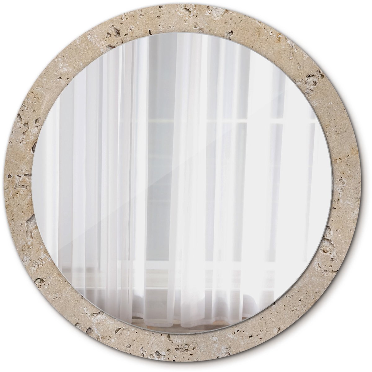 Tulup Spiegel - Ronde Spiegel - Spiegel op gehard Glas - Steenimitatie - Diameter: 90 cm - Decoratieve spiegel met patroon - Spiegel voor elke ruimte - Beige - Premium Spiegel - Industrieel Spiegel - Spiegelmontageset
