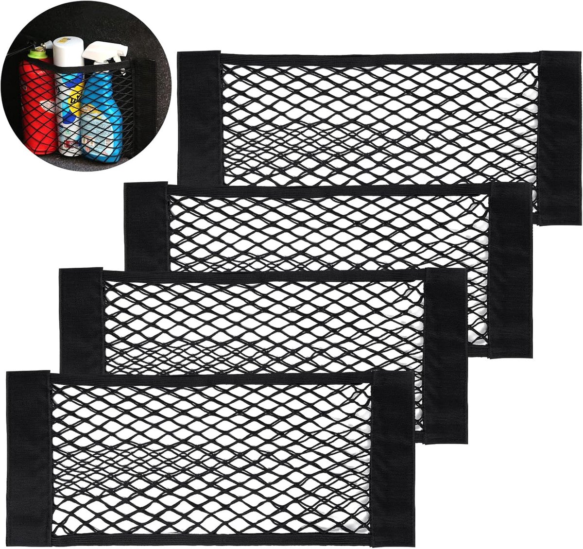 Image of 4 stuks - Elastisch bagagenet - Kofferbaknet voor campers - Universele Kofferbak - Autobagagenet - Kofferbak Organizer - Bagagenet - 40x25cm - Zwart