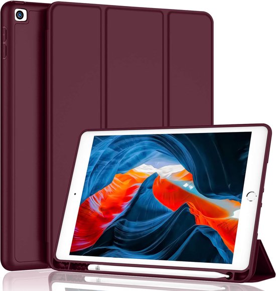 Étui pour Apple iPad 10,2 pouces (9e/8e/7e) - Bordeaux - Étui à trois volets Casemania pour tablette - Smart Cover avec emplacement pour stylet