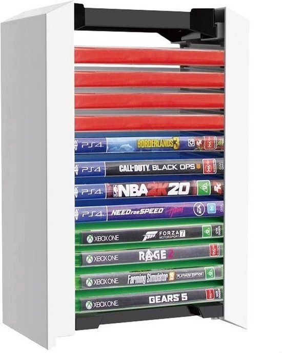 Games Opslagtoren – Universele CD Rek voor 12 Games – Geschikt voor Playstation 5 / 4, PS5, PS4, Xbox & Blu-ray Discs – Game Organizer – Compact & Stapelbaar